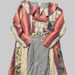 Jaded Gypsy Boho Patchwork Top High-Low Tunic Sunset Mesa Lace Festival Shirt
